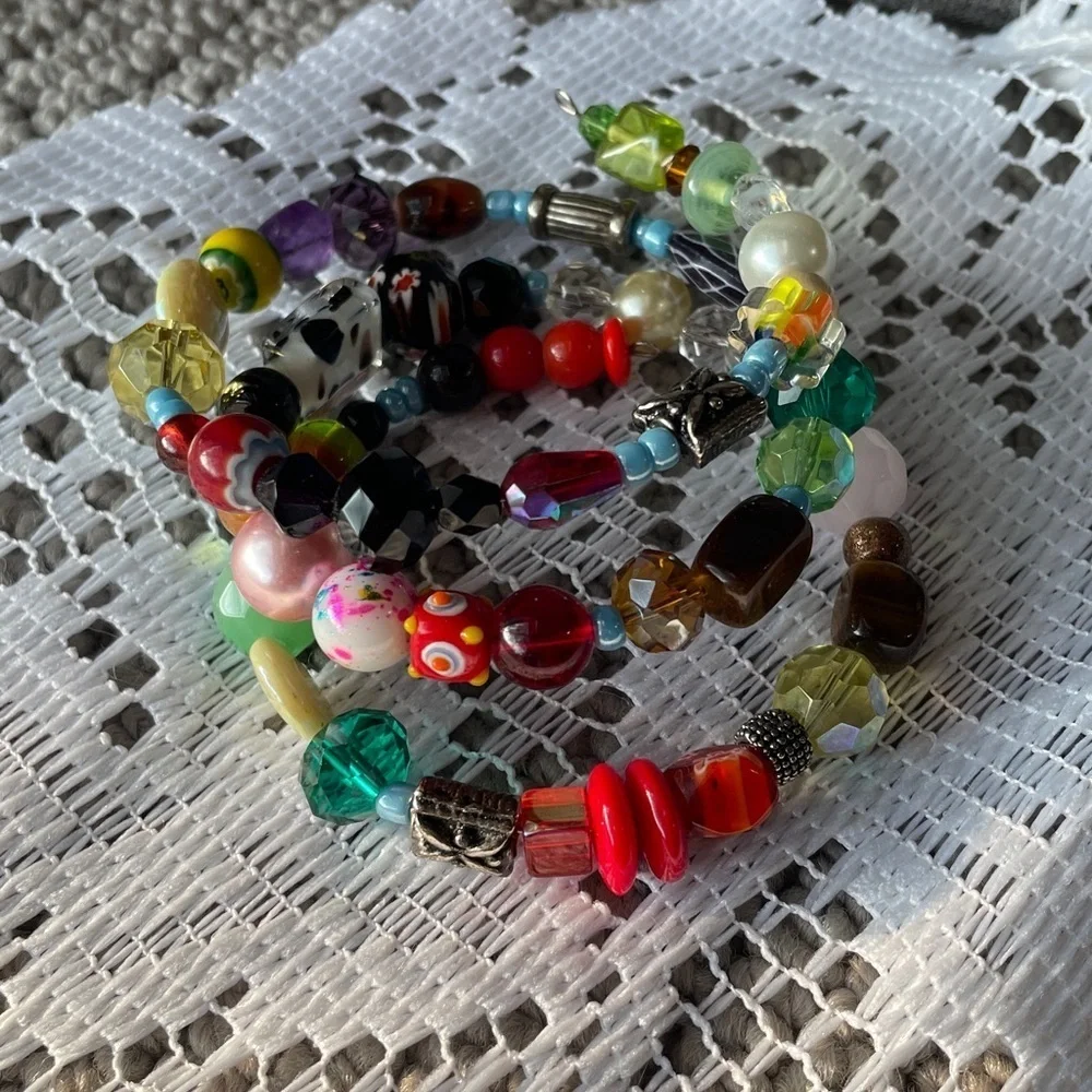 Multicolor Memory Wire Beaded Necklace